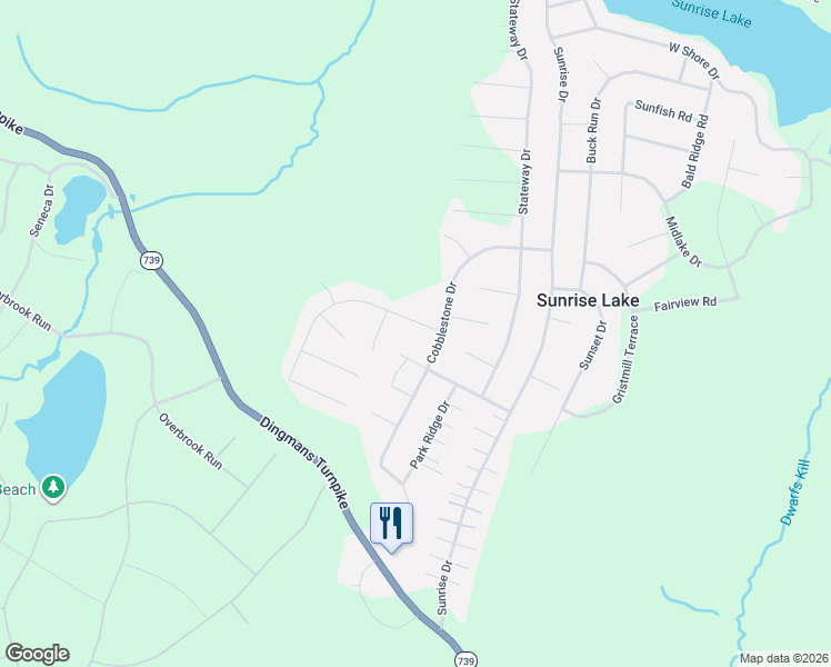 map of restaurants, bars, coffee shops, grocery stores, and more near 3398 Sunrise Lk in Milford