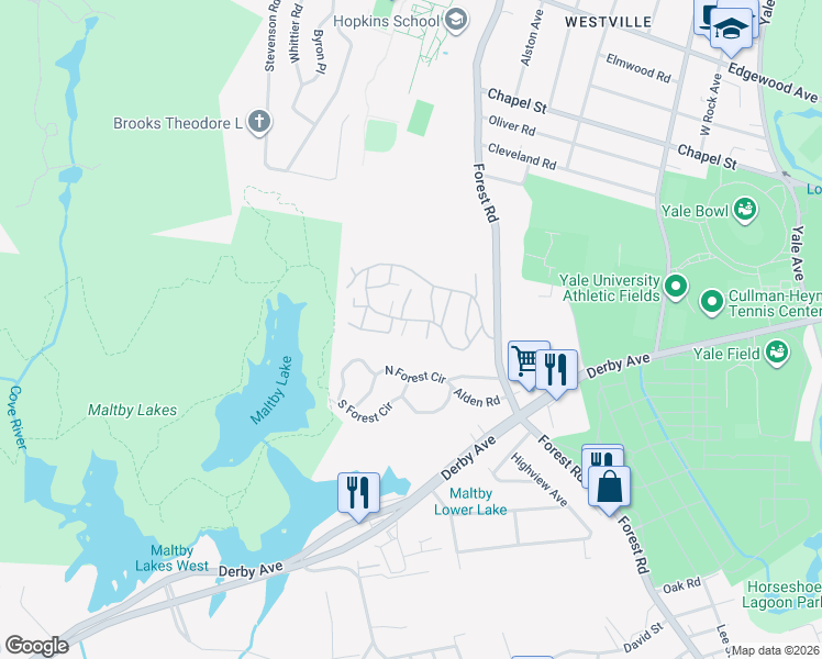 map of restaurants, bars, coffee shops, grocery stores, and more near 690 Forest Road in West Haven