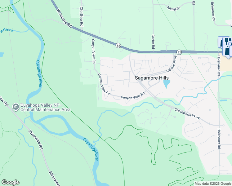 map of restaurants, bars, coffee shops, grocery stores, and more near 975 Canyon View Road in Northfield