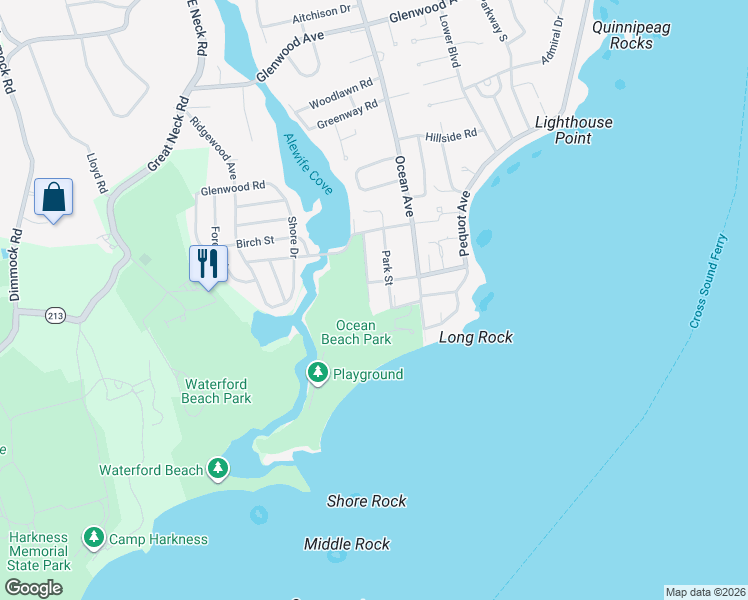 map of restaurants, bars, coffee shops, grocery stores, and more near 41 Stuart Avenue in New London