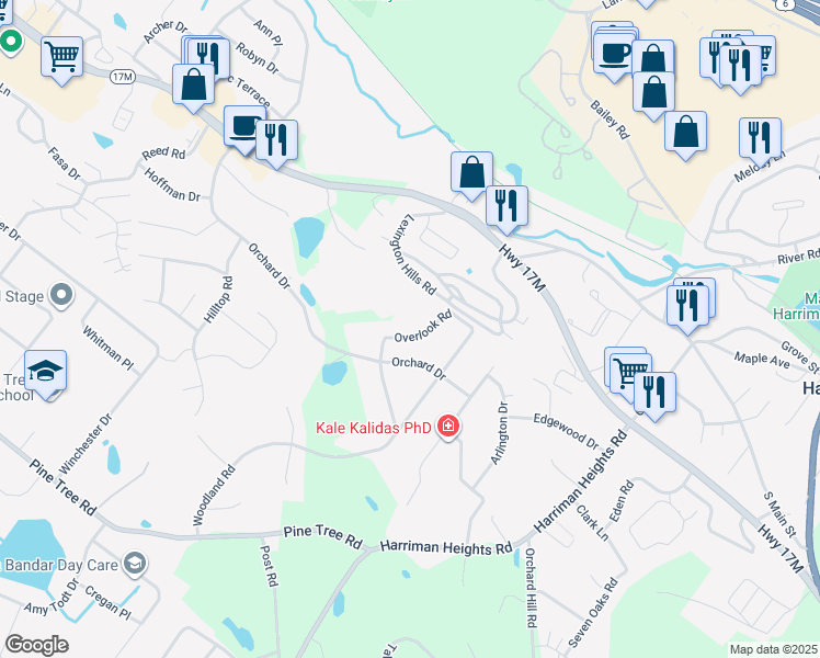 map of restaurants, bars, coffee shops, grocery stores, and more near 39 Overlook Road in Monroe