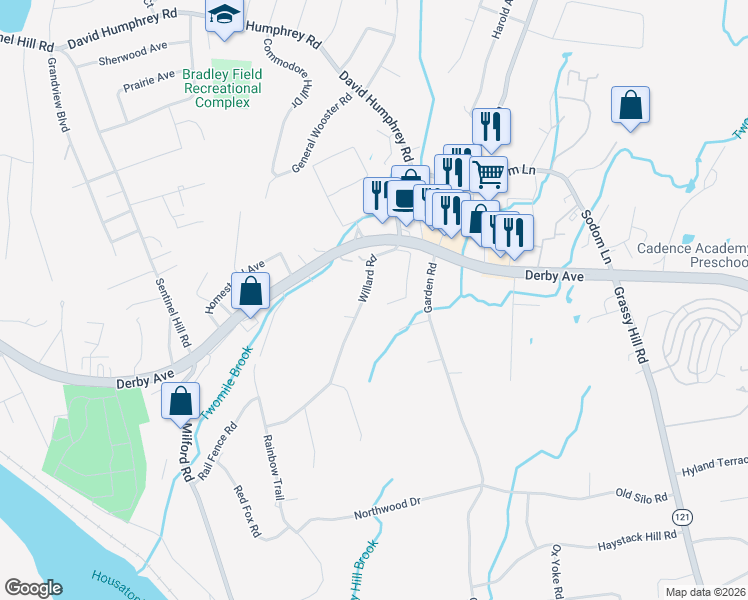 map of restaurants, bars, coffee shops, grocery stores, and more near 1033 Willard Road in Derby