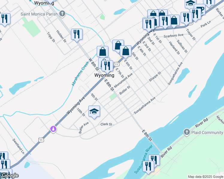 map of restaurants, bars, coffee shops, grocery stores, and more near 345-353 Monument Avenue in Wyoming