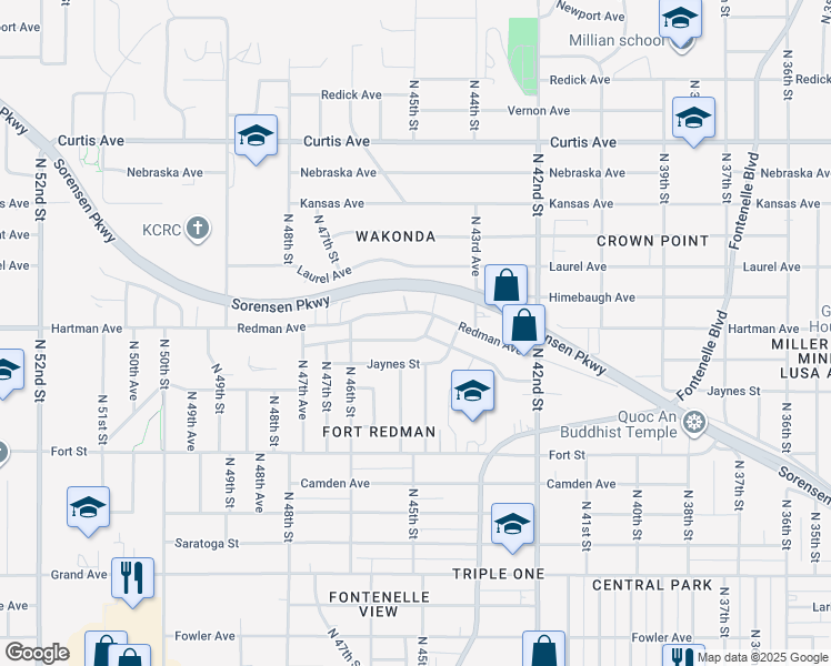 map of restaurants, bars, coffee shops, grocery stores, and more near 4454 Ellison Avenue in Omaha