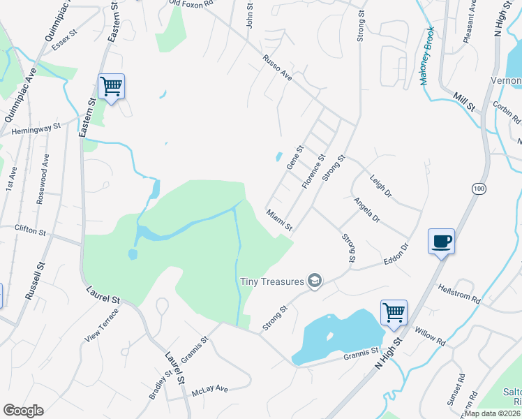 map of restaurants, bars, coffee shops, grocery stores, and more near 50 Miami Street in East Haven