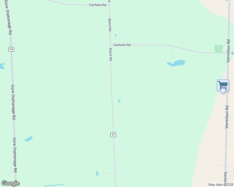map of restaurants, bars, coffee shops, grocery stores, and more near 12331 Baird Road in Oberlin