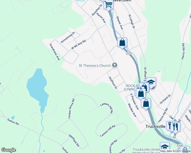 map of restaurants, bars, coffee shops, grocery stores, and more near 101 Davis Street in Shavertown