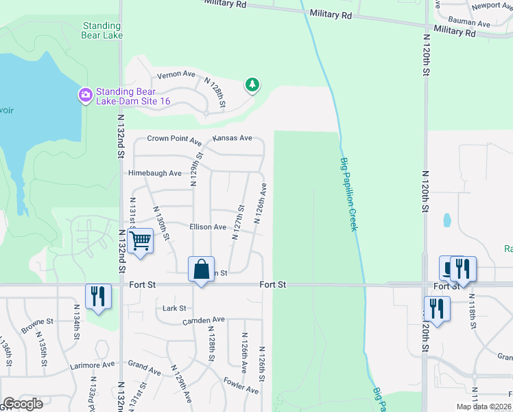 map of restaurants, bars, coffee shops, grocery stores, and more near 5628 North 126th Avenue in Omaha