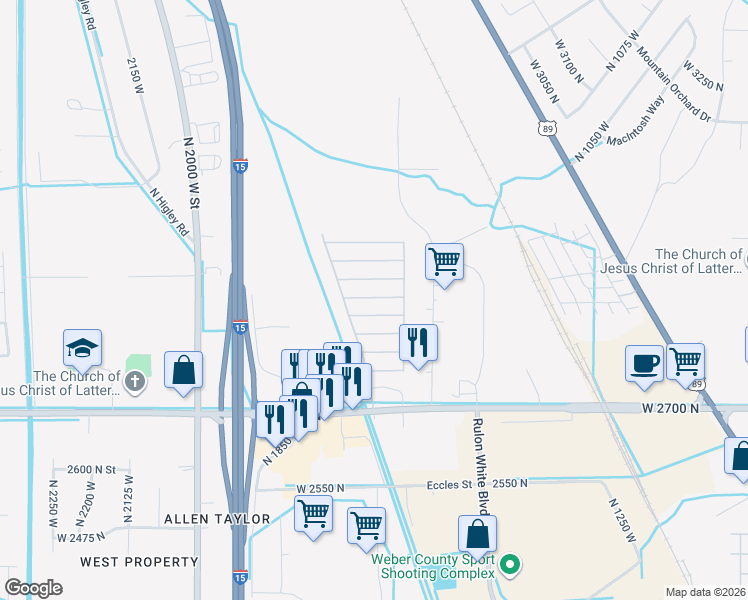 map of restaurants, bars, coffee shops, grocery stores, and more near 1700 West 2700 North in Ogden