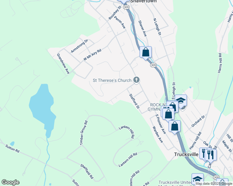 map of restaurants, bars, coffee shops, grocery stores, and more near 101 Davis Street in Shavertown