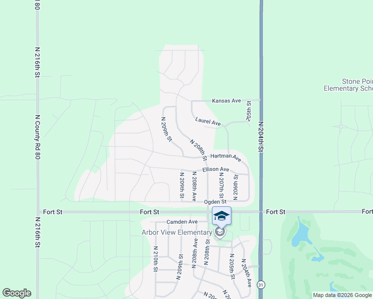 map of restaurants, bars, coffee shops, grocery stores, and more near 20535 Fort Street in Omaha