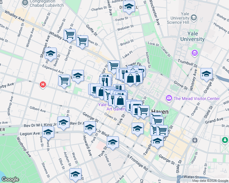 map of restaurants, bars, coffee shops, grocery stores, and more near 8 Edgewood Avenue in New Haven