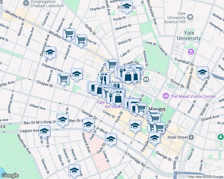 map of restaurants, bars, coffee shops, grocery stores, and more near 8 Edgewood Avenue in New Haven
