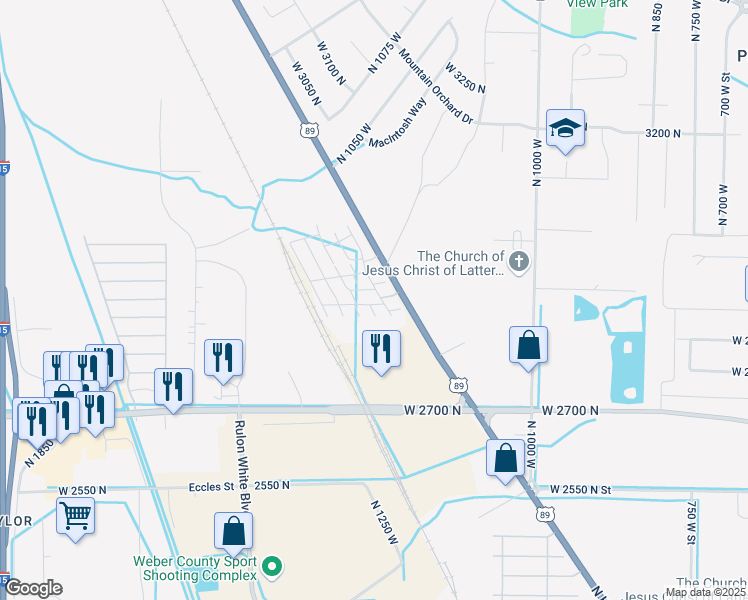 map of restaurants, bars, coffee shops, grocery stores, and more near 2911 Centennial Way in Pleasant View