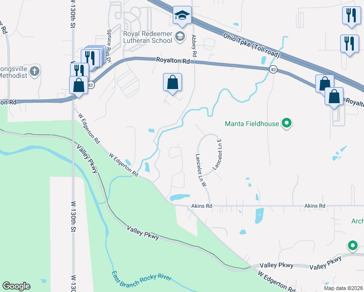 map of restaurants, bars, coffee shops, grocery stores, and more near 14265 Eagle Nest Drive in North Royalton