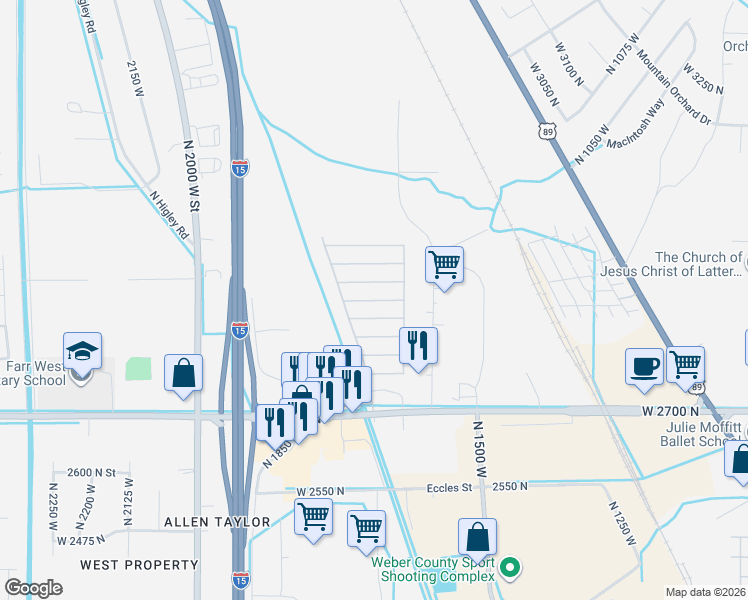 map of restaurants, bars, coffee shops, grocery stores, and more near 163 D Street in Pleasant View