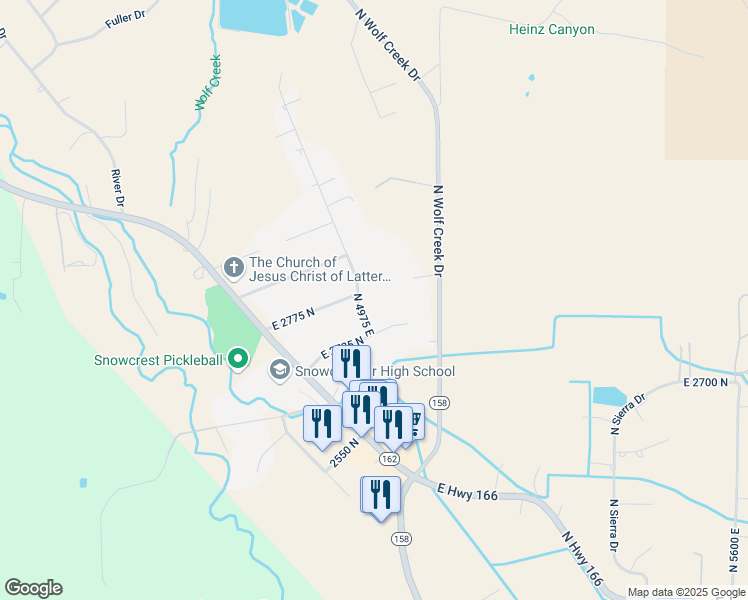 map of restaurants, bars, coffee shops, grocery stores, and more near 4990 East 2725 North in Eden