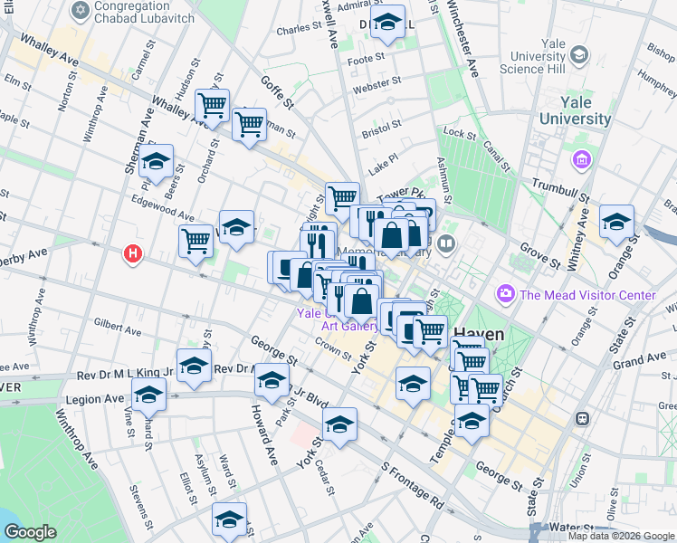 map of restaurants, bars, coffee shops, grocery stores, and more near 8 Edgewood Avenue in New Haven