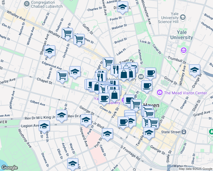 map of restaurants, bars, coffee shops, grocery stores, and more near 8 Edgewood Avenue in New Haven