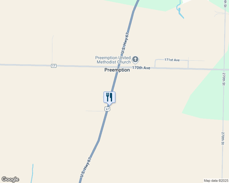 map of restaurants, bars, coffee shops, grocery stores, and more near 1675 U.S. 67 in Preemption