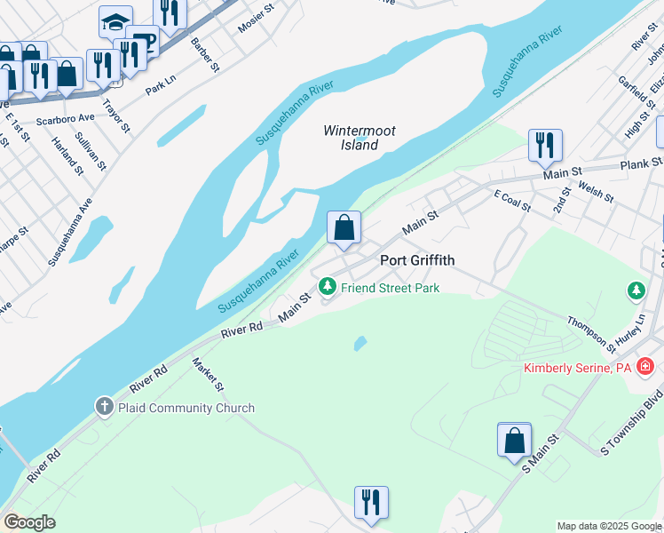 map of restaurants, bars, coffee shops, grocery stores, and more near 1343 Main St in Pittston