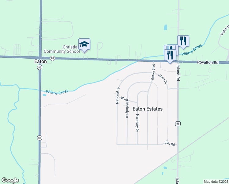 map of restaurants, bars, coffee shops, grocery stores, and more near 12288 National Drive in Grafton