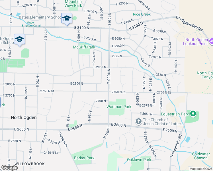 map of restaurants, bars, coffee shops, grocery stores, and more near 2795 North 1050 East in Ogden
