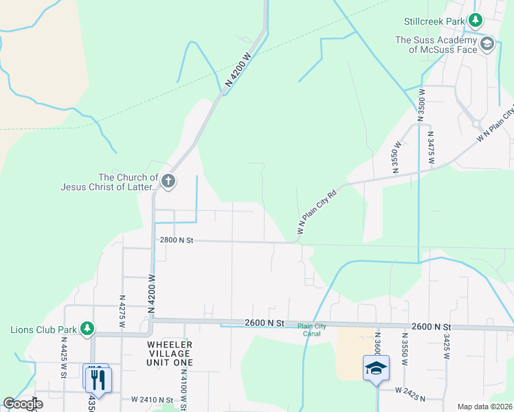 map of restaurants, bars, coffee shops, grocery stores, and more near 3924 West 2875 North in Plain City