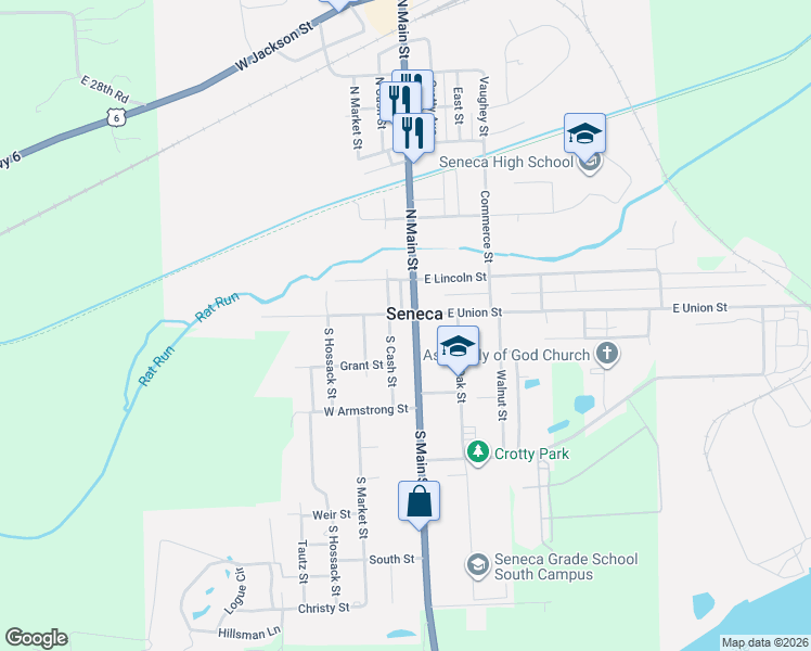 map of restaurants, bars, coffee shops, grocery stores, and more near in Seneca