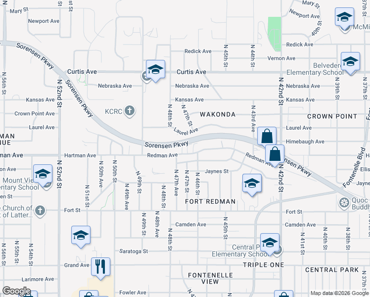 map of restaurants, bars, coffee shops, grocery stores, and more near 4705 Laurel Avenue in Omaha