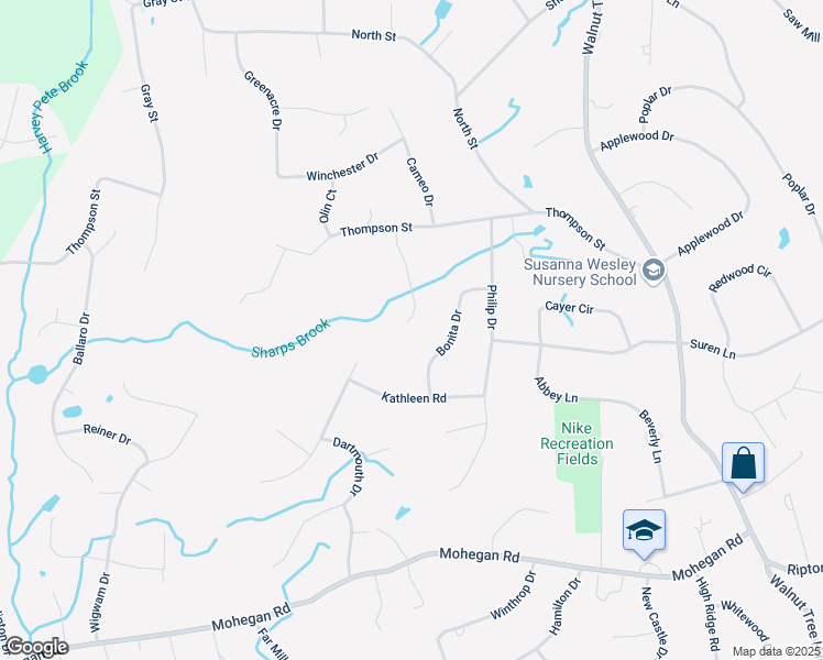 map of restaurants, bars, coffee shops, grocery stores, and more near 23 North Princeton Drive in Shelton