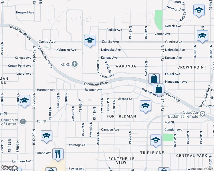 map of restaurants, bars, coffee shops, grocery stores, and more near 4705 Laurel Avenue in Omaha