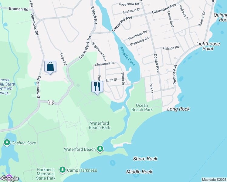 map of restaurants, bars, coffee shops, grocery stores, and more near 27 Peninsular Avenue in Waterford
