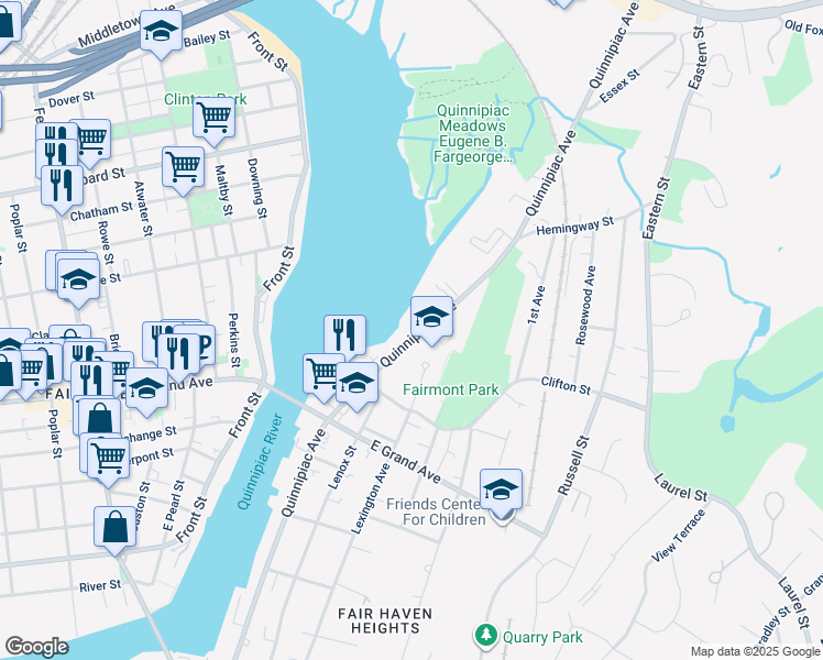 map of restaurants, bars, coffee shops, grocery stores, and more near 800 Quinnipiac Avenue in New Haven
