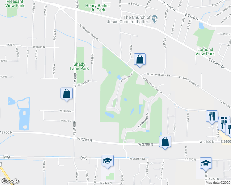 map of restaurants, bars, coffee shops, grocery stores, and more near 42 White Barn Drive in Ogden