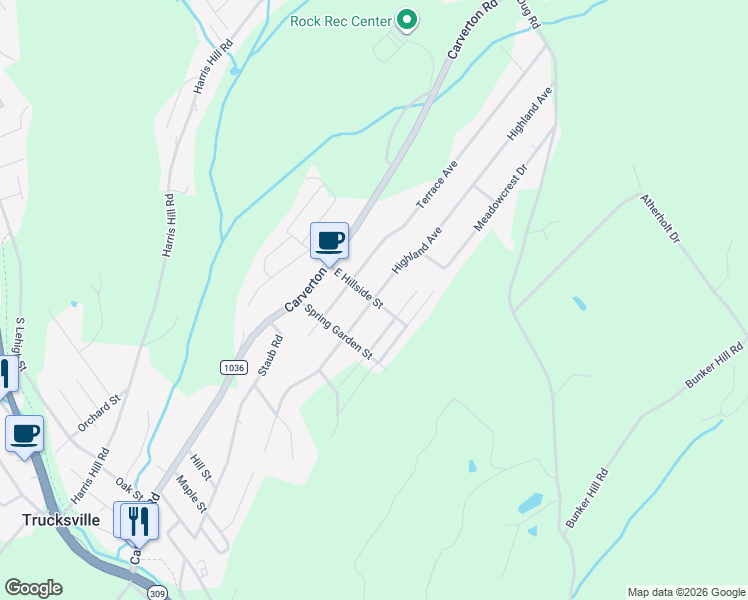 map of restaurants, bars, coffee shops, grocery stores, and more near 179 E Hillside St in Back Mountain