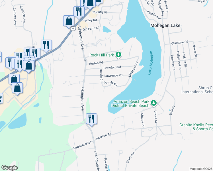 map of restaurants, bars, coffee shops, grocery stores, and more near 3210 Lincoln Drive in Mohegan Lake