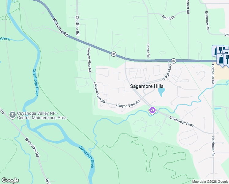 map of restaurants, bars, coffee shops, grocery stores, and more near 6280 Greenwood Parkway in Northfield