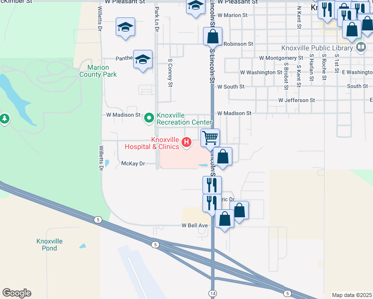 map of restaurants, bars, coffee shops, grocery stores, and more near 1002 South Lincoln Street in Knoxville