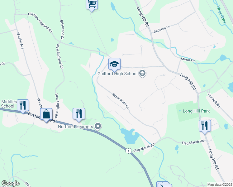 map of restaurants, bars, coffee shops, grocery stores, and more near 190 Schoolside Lane in Guilford