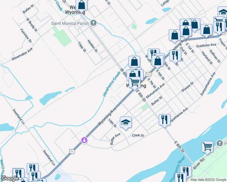 map of restaurants, bars, coffee shops, grocery stores, and more near 73 Atherton Ave in Wyoming