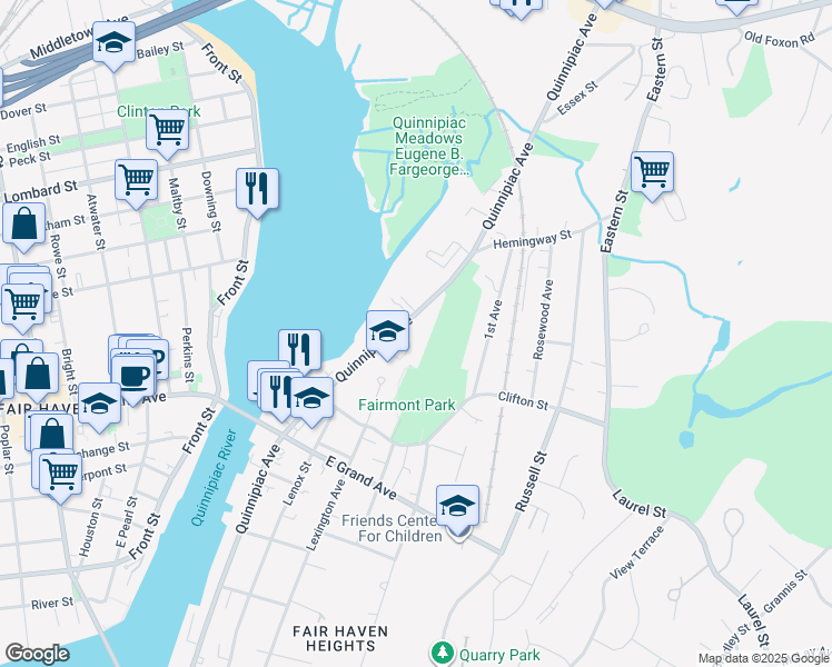map of restaurants, bars, coffee shops, grocery stores, and more near 869 Quinnipiac Avenue in New Haven