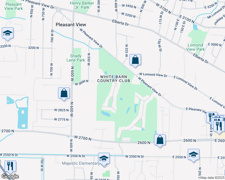 map of restaurants, bars, coffee shops, grocery stores, and more near 38 White Barn Drive in Ogden