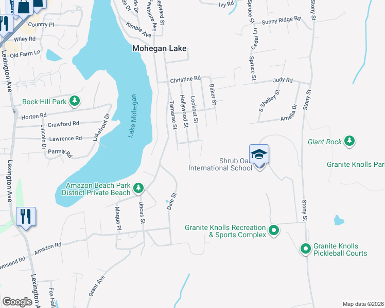 map of restaurants, bars, coffee shops, grocery stores, and more near 3196 Hollywood Street in Mohegan Lake