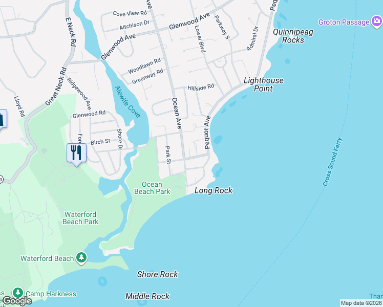 map of restaurants, bars, coffee shops, grocery stores, and more near 10 Neptune Court in New London