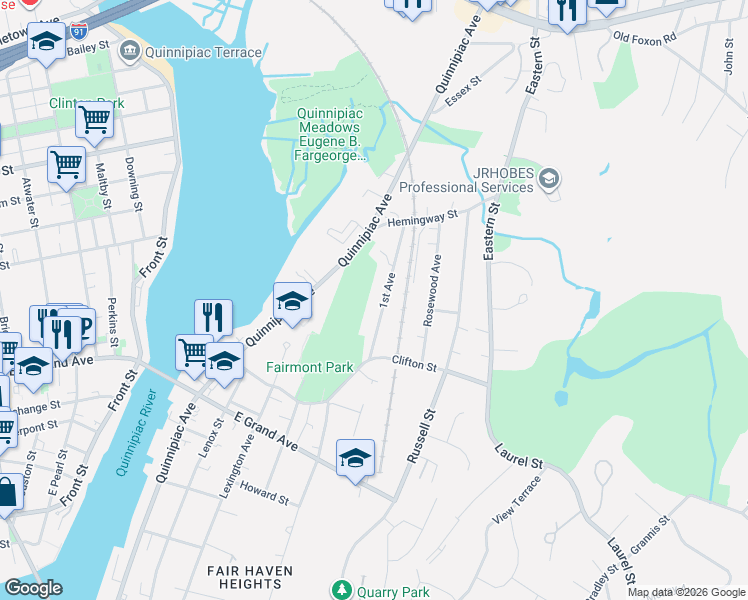 map of restaurants, bars, coffee shops, grocery stores, and more near 78 1st Avenue in New Haven