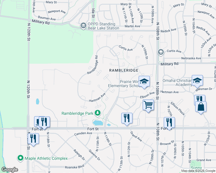 map of restaurants, bars, coffee shops, grocery stores, and more near 5708 North 115th Circle in Omaha