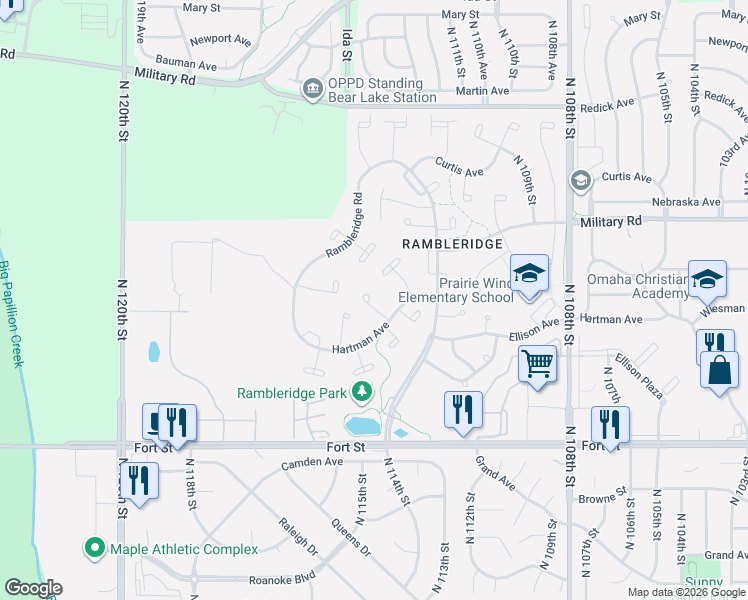 map of restaurants, bars, coffee shops, grocery stores, and more near 5725 North 116th Circle in Omaha