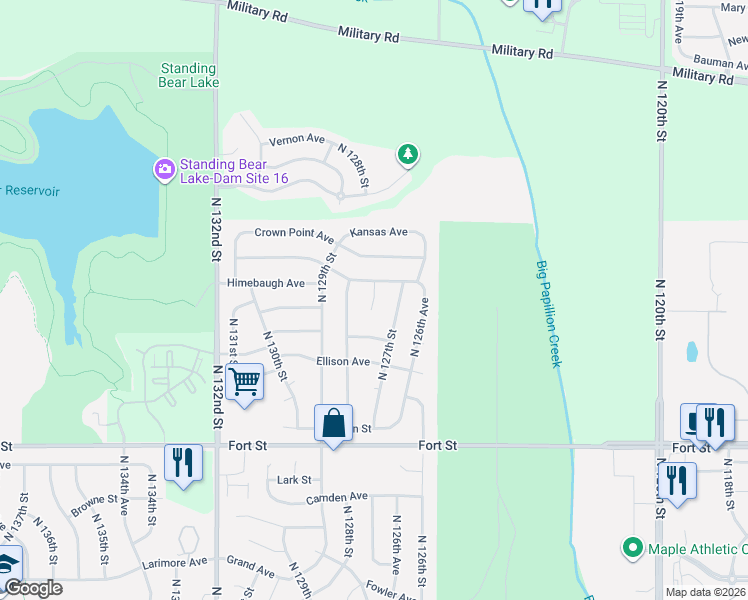 map of restaurants, bars, coffee shops, grocery stores, and more near 5831 127th Avenue Circle in Omaha
