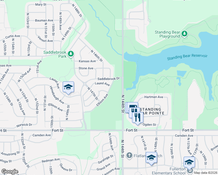 map of restaurants, bars, coffee shops, grocery stores, and more near 14607 Laurel Avenue in Omaha